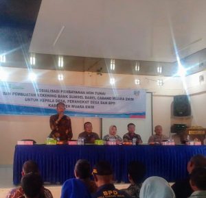 Dinas Pemberdayaan Masyarakat Desa Gandeng Bank Sumsel Babel Belimbing Sosialisasikan Pembayaran Non Tunai di Aula Kecamatan Lubai Ulu Kabupaten Muara enim Sumatera Selatan