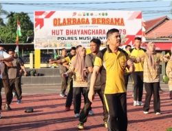 Meriahkan Peringatan HUT Bhayangkara Ke- 79, Polres Muba Gelar Apel Pagi dan Olahraga Bersama